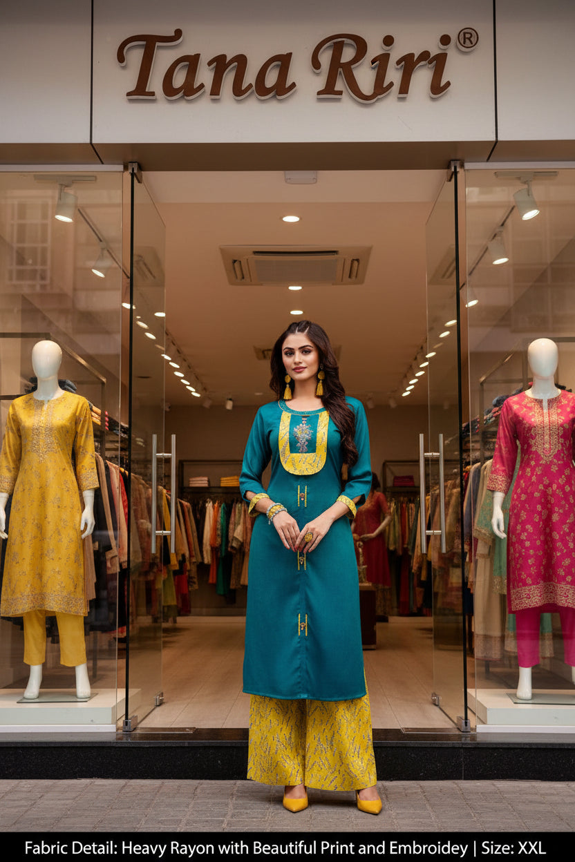 RAYON EMBRODIERD KURTI WITH PLAZZO